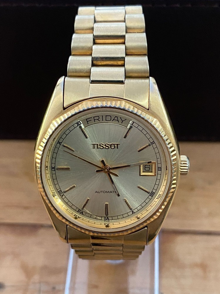 Vintage Tissot President Automatic Day Date Gold Swiss Made Rare Men's Watch