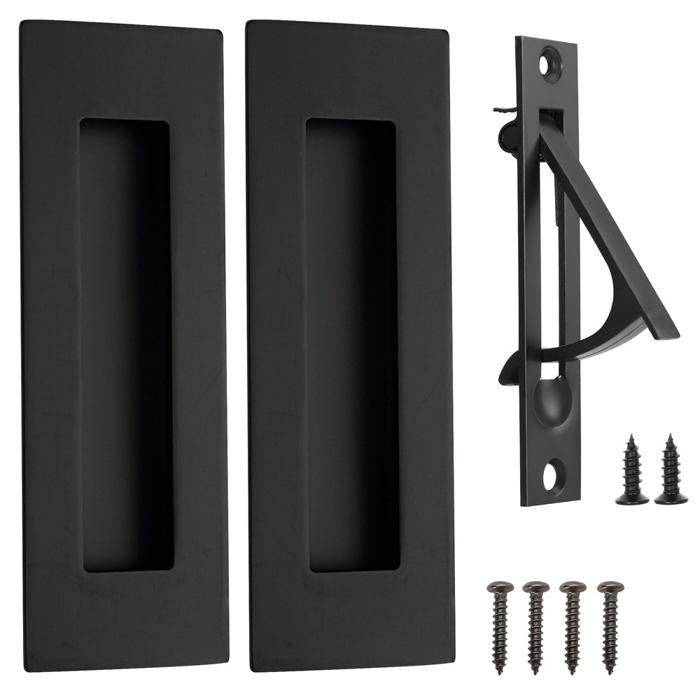 Stainless Steel Matte Black Recessed Pocket Door Pull Set