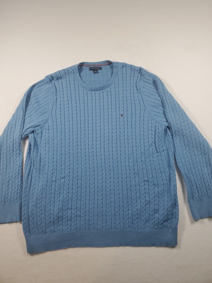 Tommy Hilfiger Size XXL Sweater  Crewneck Light Blue Cable Knit