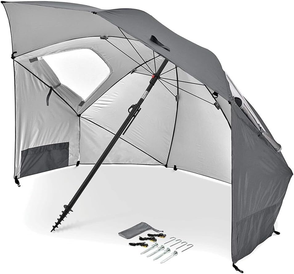 Premiere UPF 50+ 8-Foot Gray Umbrella for Sun and Rain Shelter