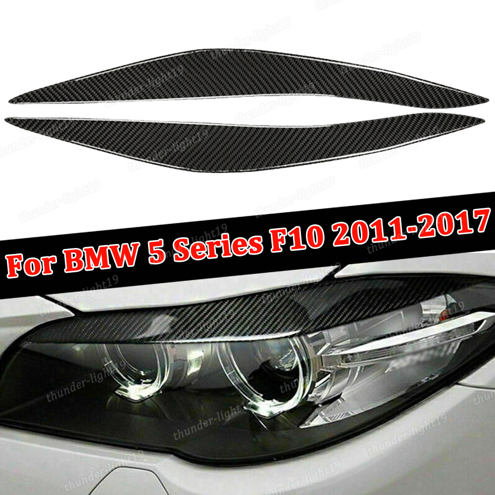 Carbon Fiber Headlight Eyebrow Eyelid M Sport Cover Trim For BMW 5 F10 2011-2017