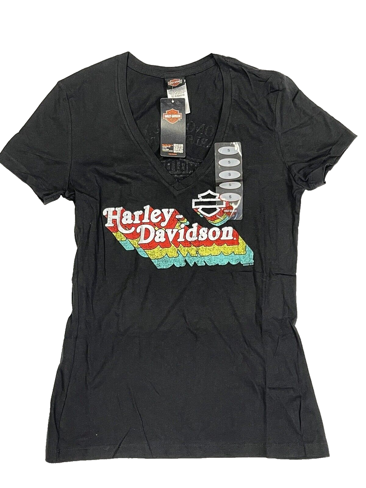 Harley-Davidson Women’s Black T-Shirt Size S Black And Chromed NEW 5M17-HHWF-S