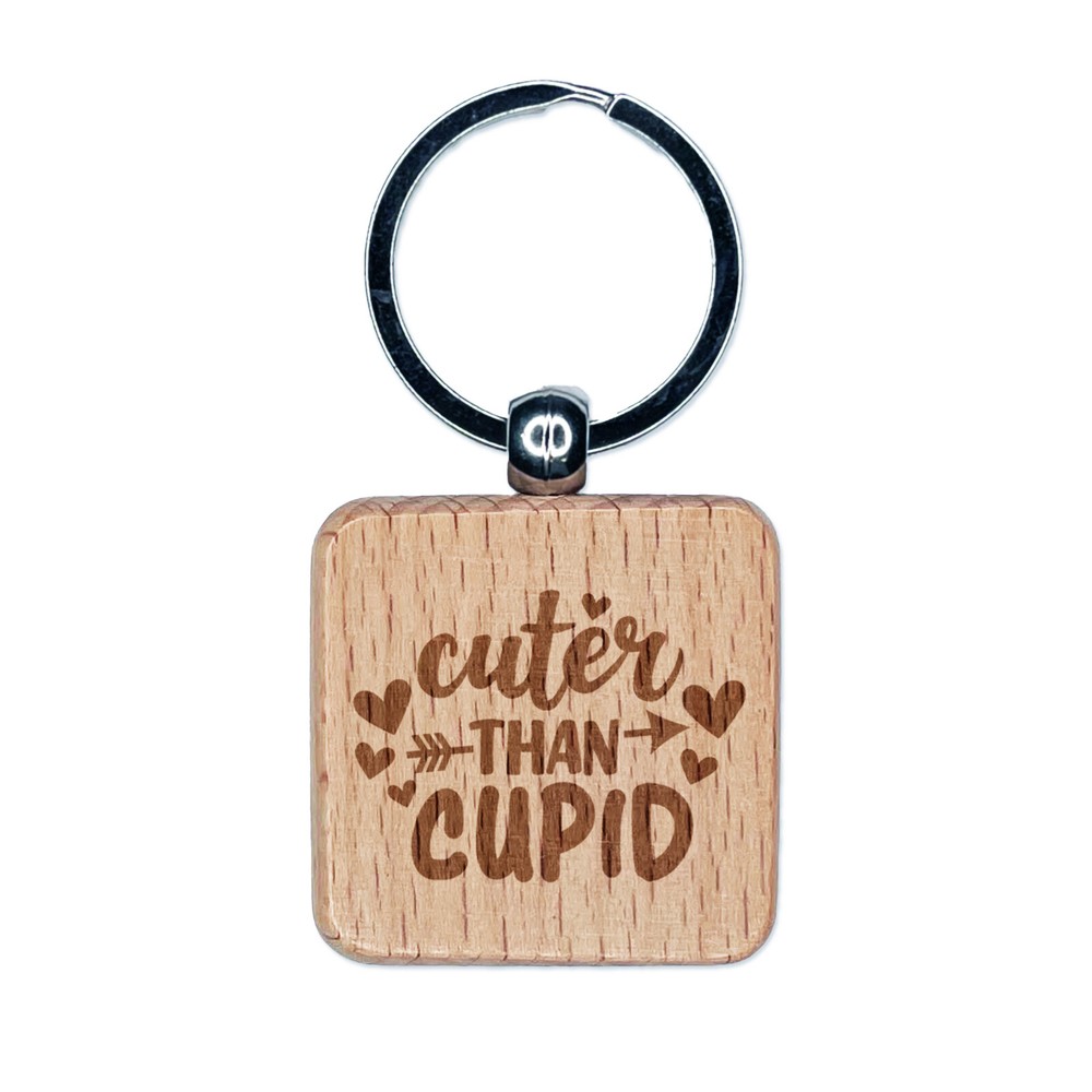 Valentines Day Wood Keychain Charm Engraved with Cute Cupid Design