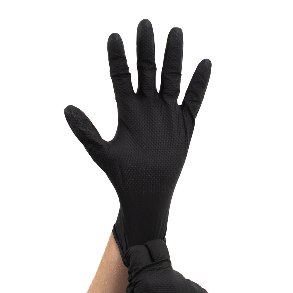 48000 Pcs Black Industrial Nitrile Gloves with Raised Diamond Texture 8 Mil S
