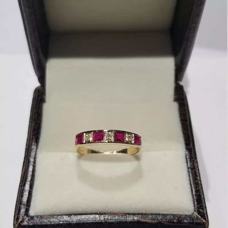 2Ct Princess Cut Simulated Red Ruby Engagement Band Ring 14k Yellow Gold Plated