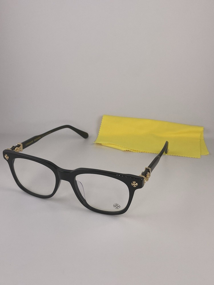 Chrome Hearts Glasses Shiny Black Fream Clear Lens Glasses CH Logo Gold Class