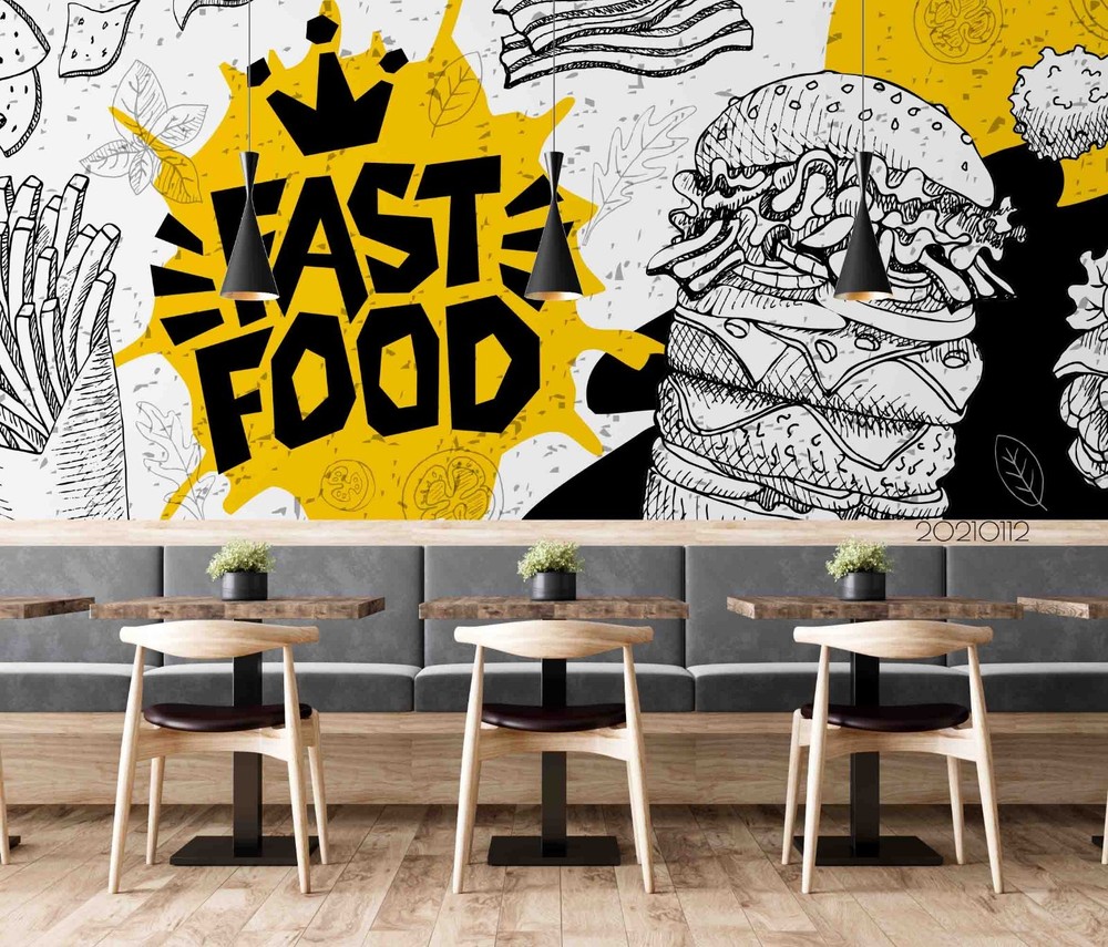 3D Fast Food Illustration Wall Murals Wallpaper Murals Wall Sticker