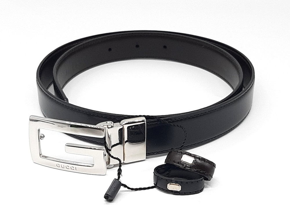 Gucci G Logo Reversible Leather Belt Women Size 80 32 Authentic Unused
