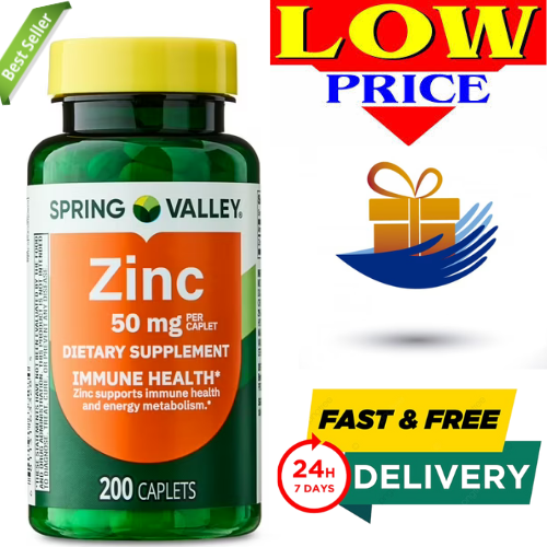 Spring Valley Zinc 50mg Caplets- 200 Count new free shipping