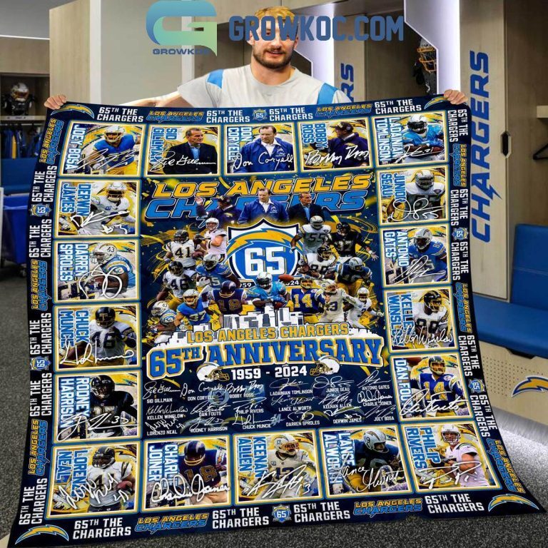 Los Angeles Chargers 65th Anniversary 1959-2024 Sherpa Blanket Quilt