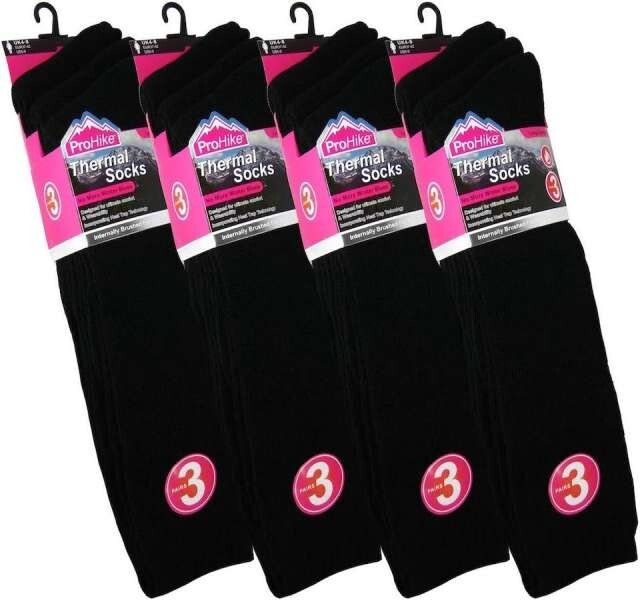 6 Pairs Ladies Brushed Insulated Thermal Long Hose Socks UK 4-8 Black