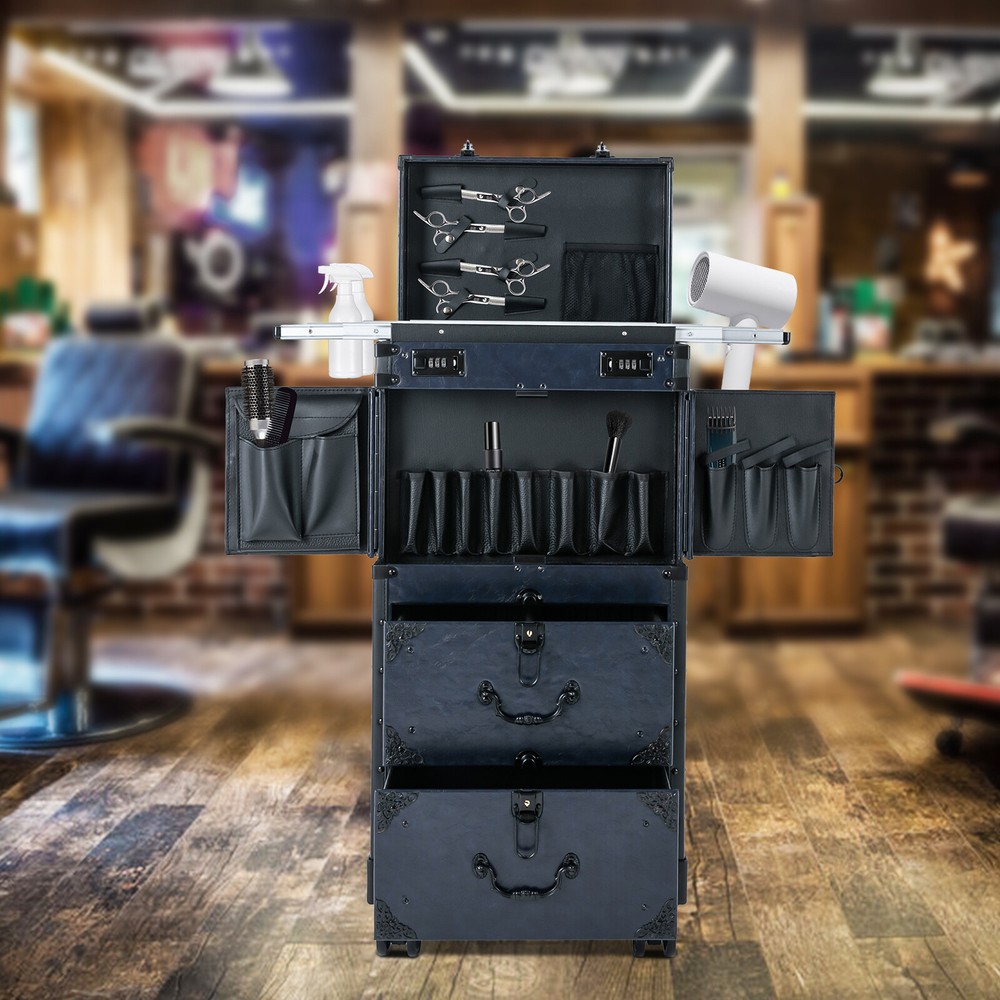 Portable Rolling Metal Makeup Organizer with Nail Storage Suitcase