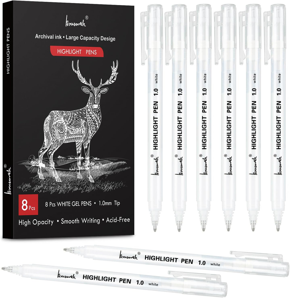 White Gel Pens for Artists 1mm Extra Fine Point 8 Pack for Black Paper
