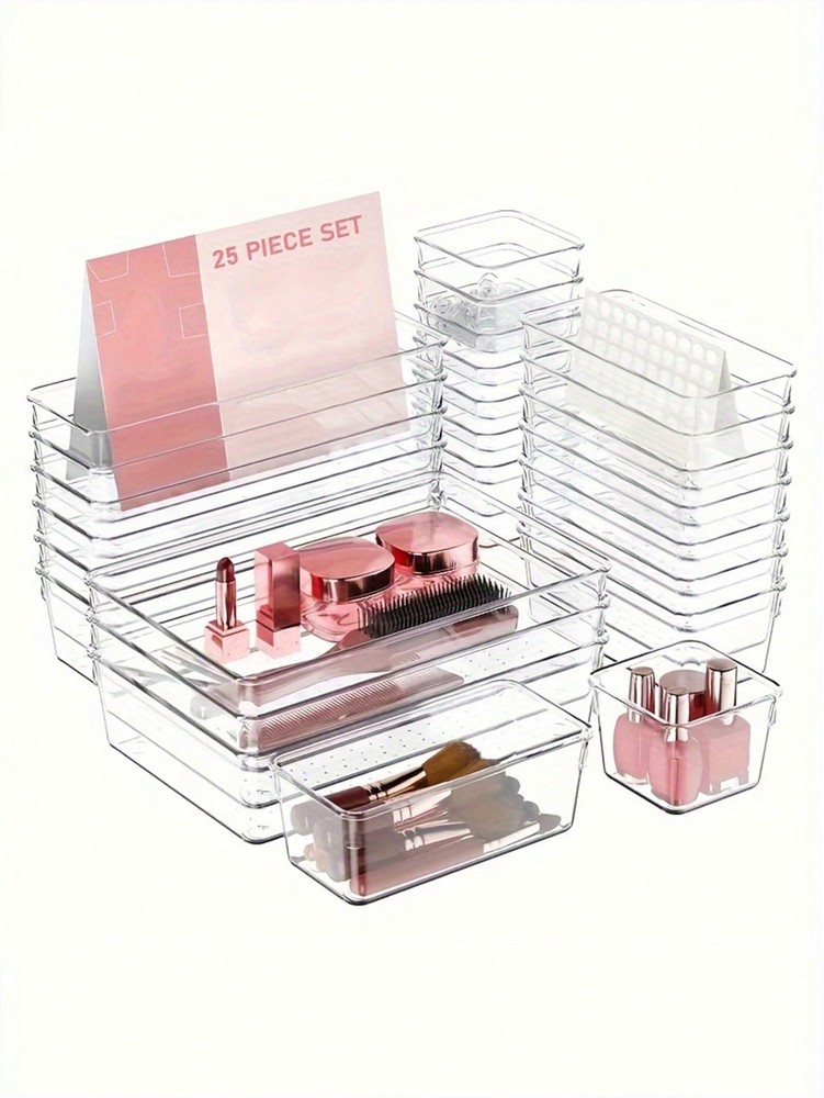 RFG 4-Size Clear Drawer Organizer Set for Makeup Jewelry Office Supplies