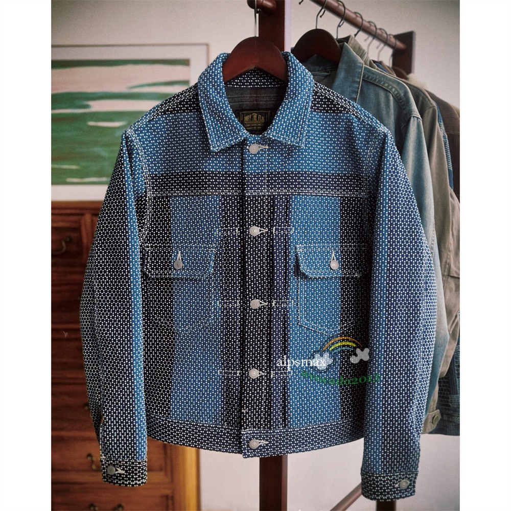 Men's Warm Vintage Indigo Sashiko Jacket Casual Coat Work Coat Heavyweight Top