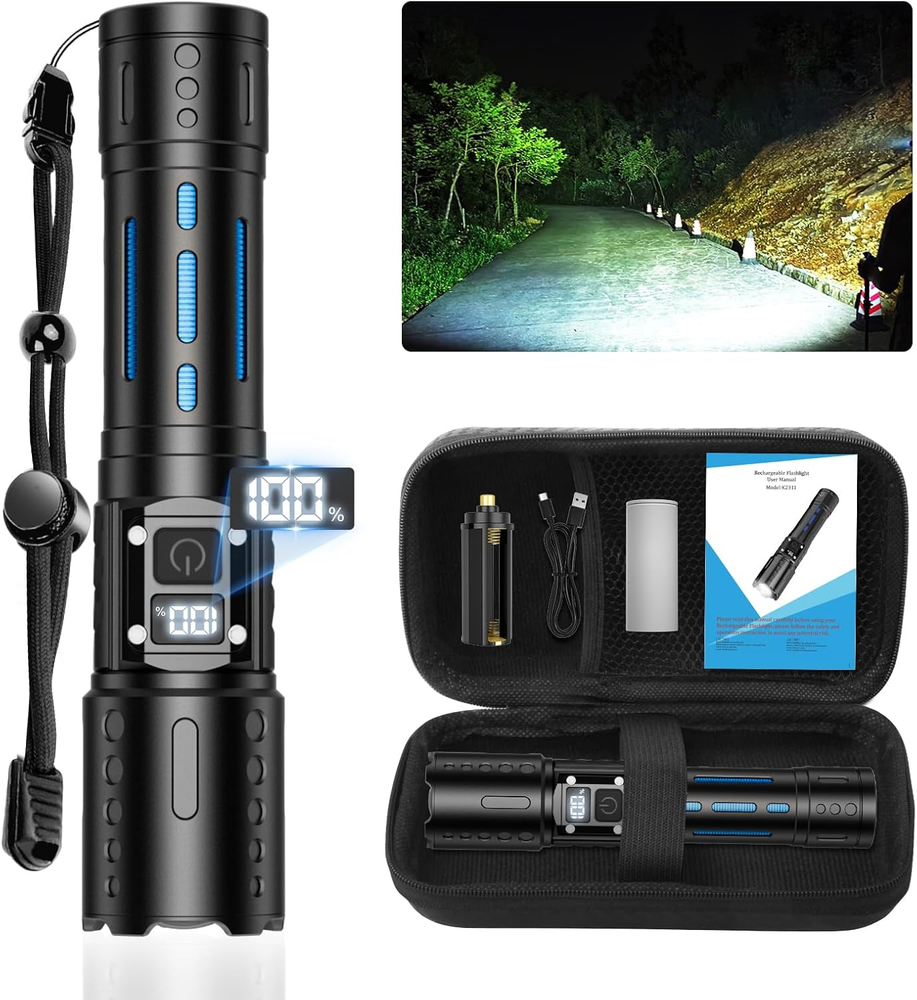 Flashlights High Lumens Rechargeable, Zoomable Rechargeable Flashlights, 50000LM