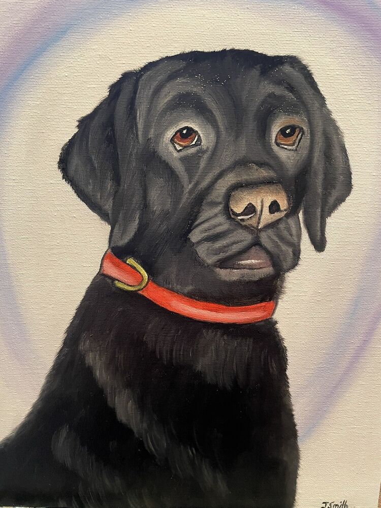 CHRISTMAS SALE!! Original Oil Painting  Canvas Black Labrador Retriever Dog-image