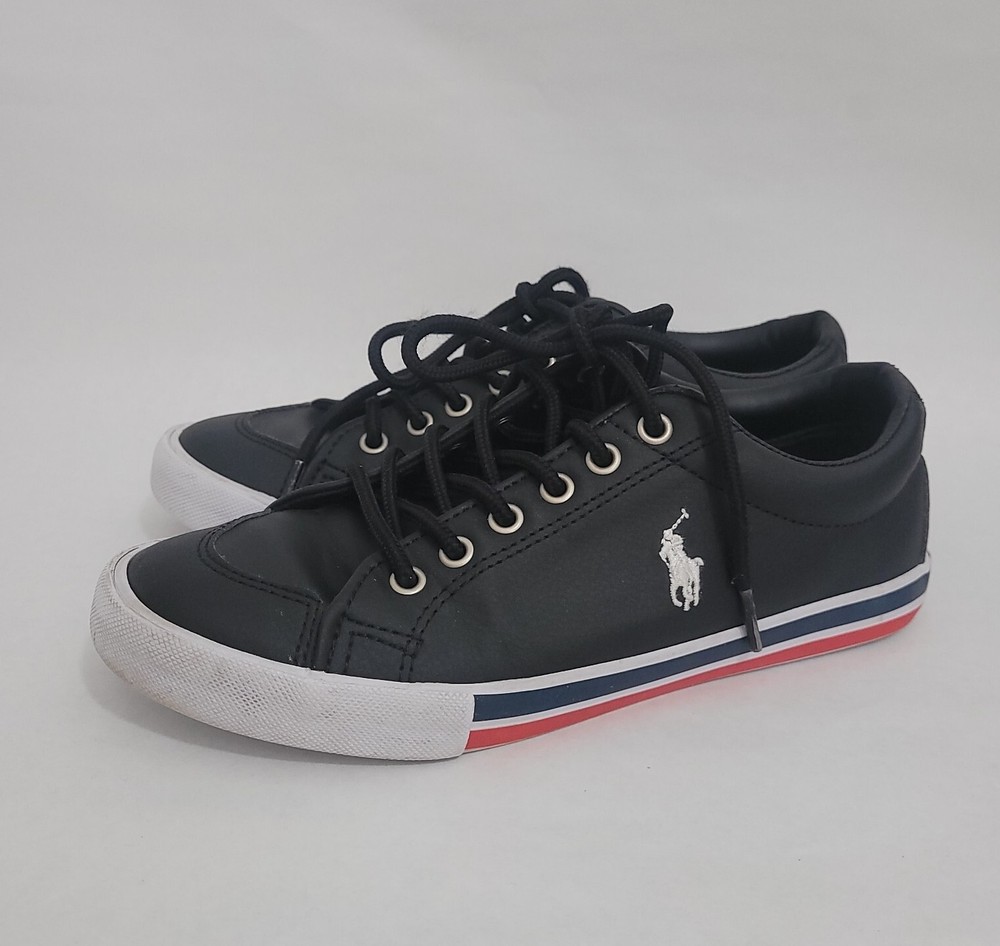 Polo Ralph Lauren Kids Shoes Boys Size 3 Faux Leather Black Sneakers