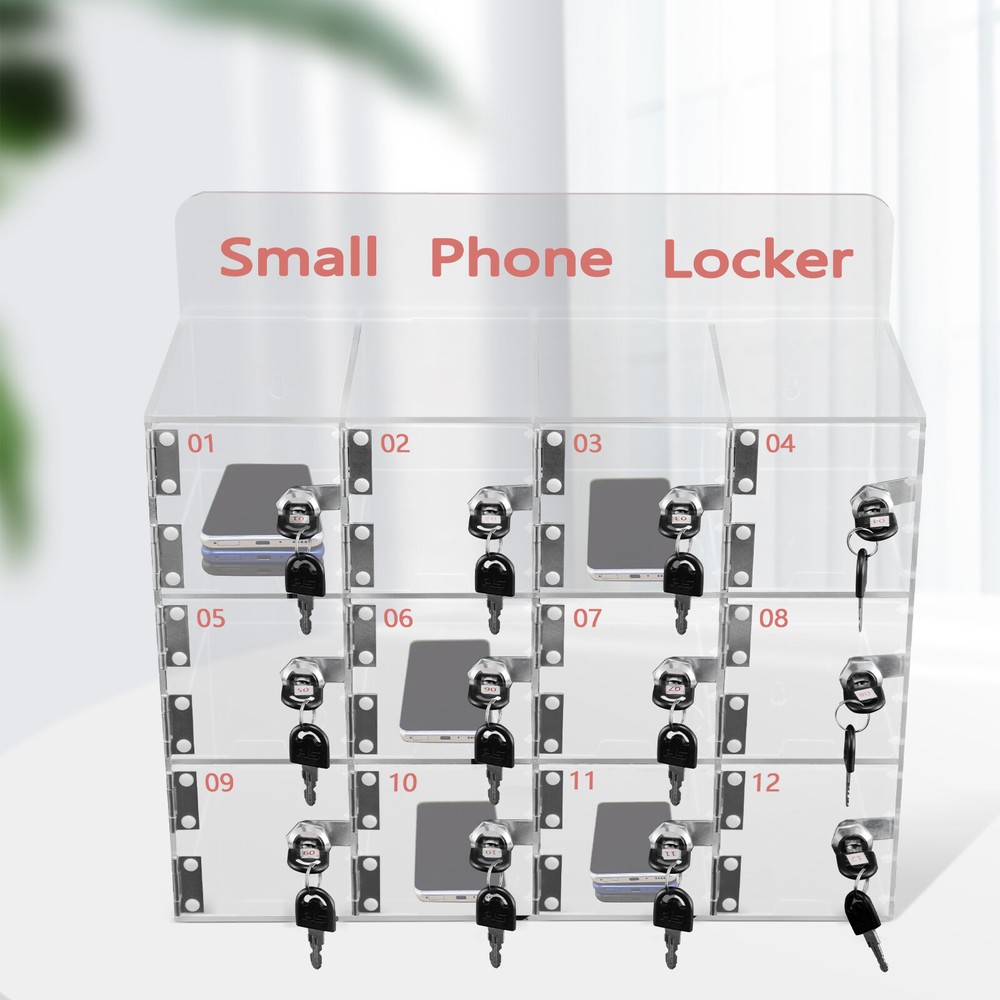 12 Slots Clear Acrylic Cell Phone Locker Box Cellphone Storage Organizer Box