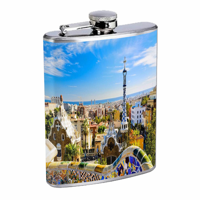 Barcelona Spain D1 Flask 8oz Stainless Steel Hip Drinking Whiskey