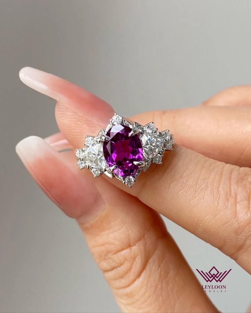 Oval Cut Purple VVS Lab-Grown Amethyst 5X Platinum Vermeil Ring