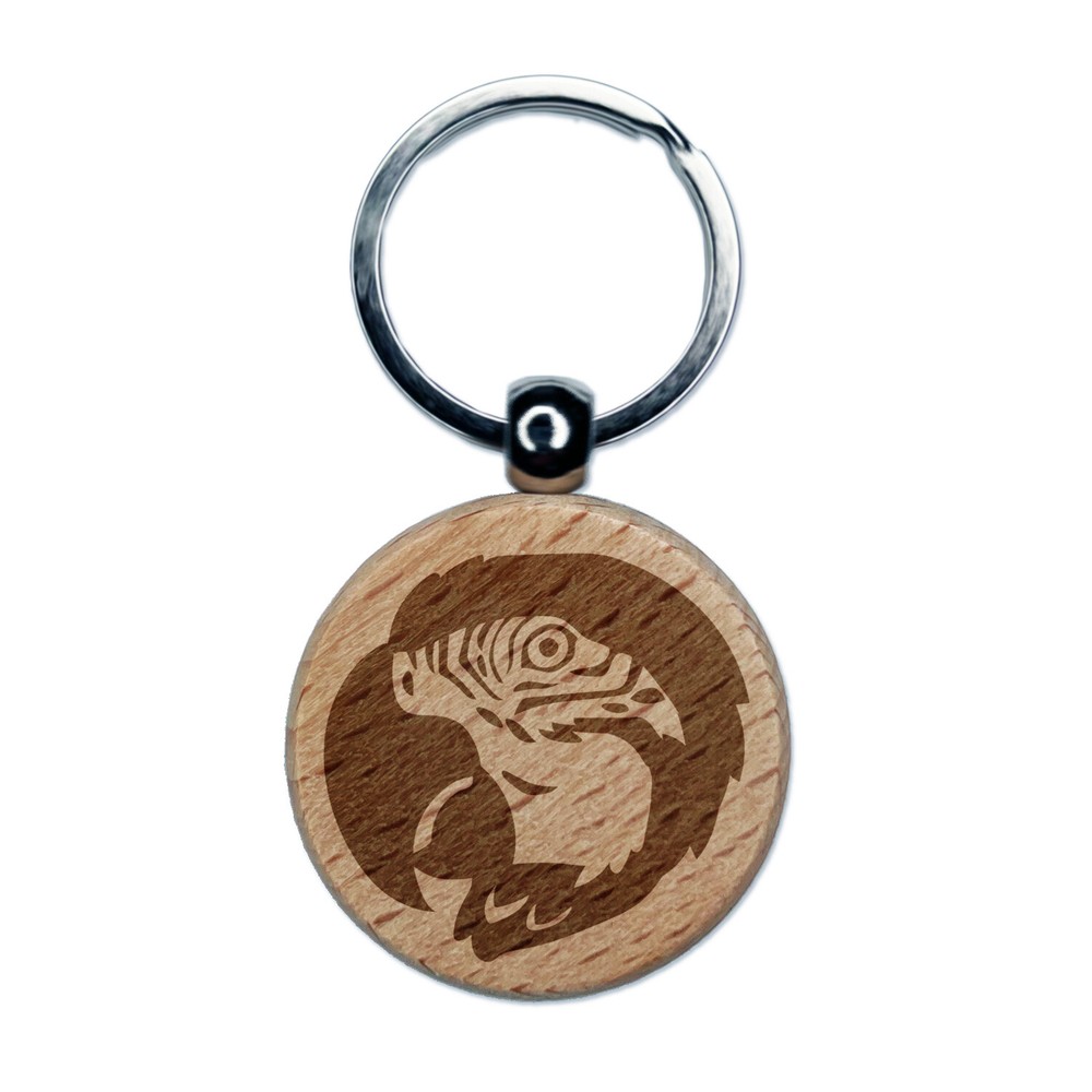 Macaw Parrot Engraved Wooden Keychain Charm with Bird Head Design  