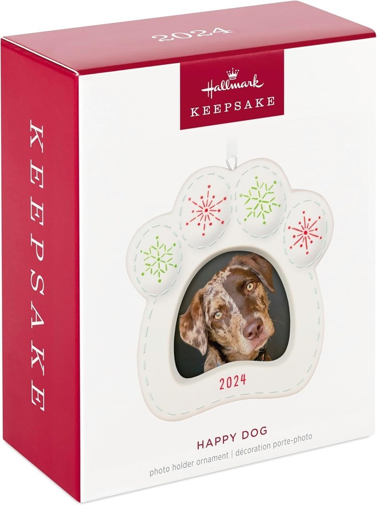 Hallmark 2024 Keepsake Happy Dog Porcelain Photo Frame Christmas Ornament New in Box