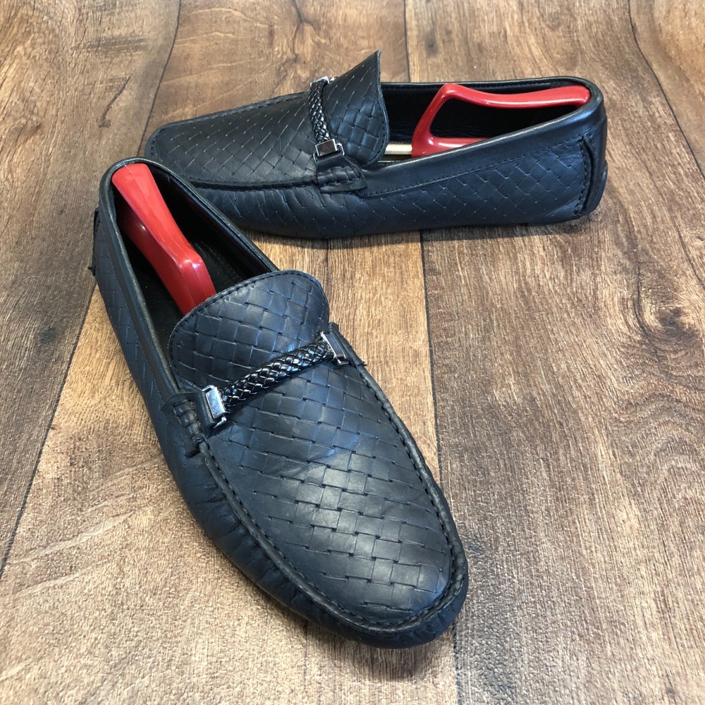 SALVATORE FERRAGAMO Men's EU 43 Black Woven Gancini Bit Driving Loafer