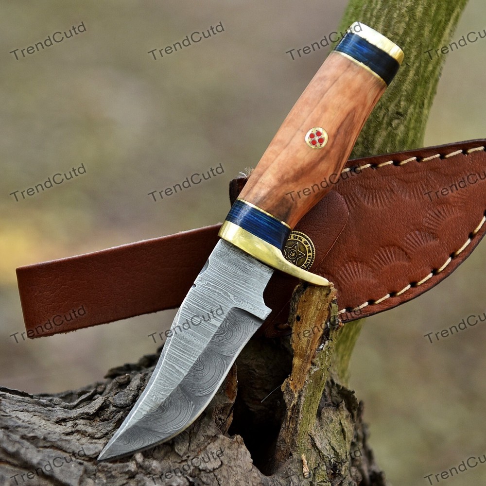 Handmade Damascus Steel Fixed Blade Hunting Skinner Knife with Sheath H25