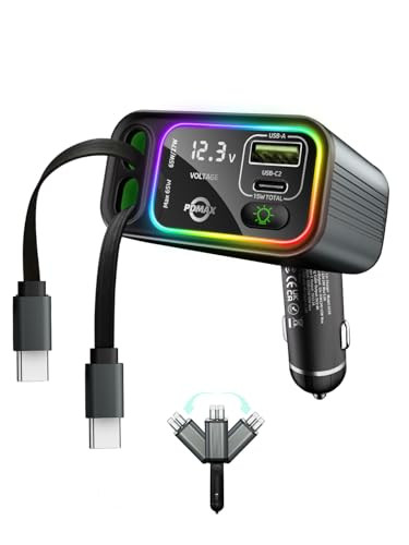 145W Dual USB C Car Charger Fast Retractable Auto Power Adapter