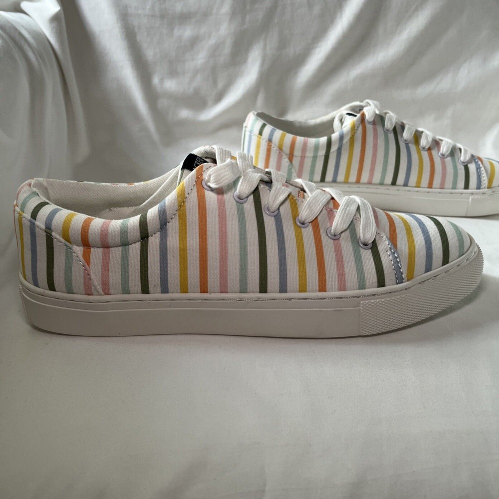 J Crew Canvas Sneakers Shoes Multicolor Rainbow Stripe Road Trip Women's Size 9M