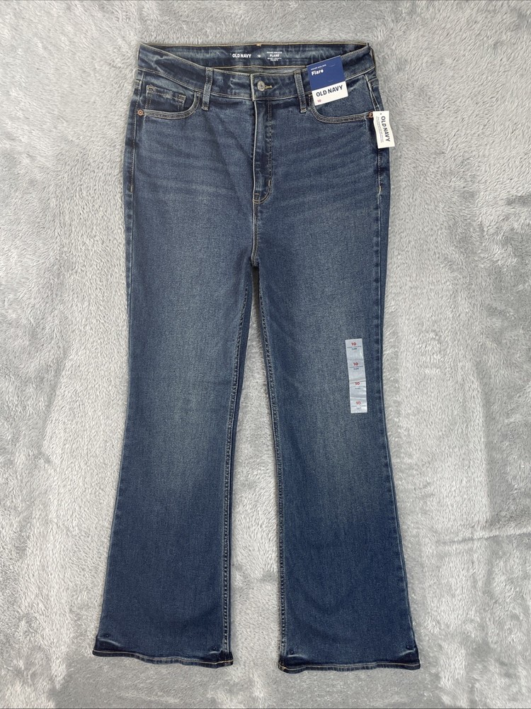 Old Navy Jeans Womens 10 Blue Flare Higher High Rise Stretch Denim ~30.5