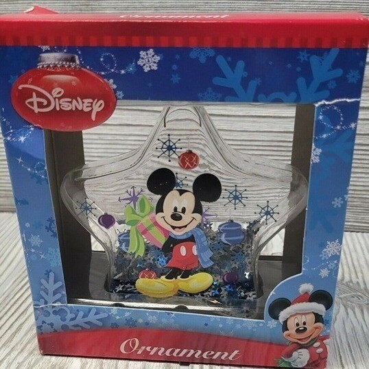 Disney Mickey Mouse Christmas Ornament Clear Star Confetti Filled Holiday
