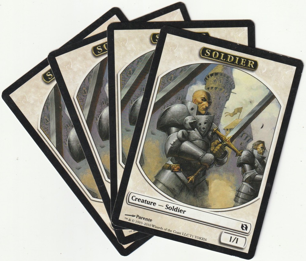 ✪ 4 MAGIC The Gathering SOLDIER White Creature Tokens MTG PLAYSET DDF/EN 2010