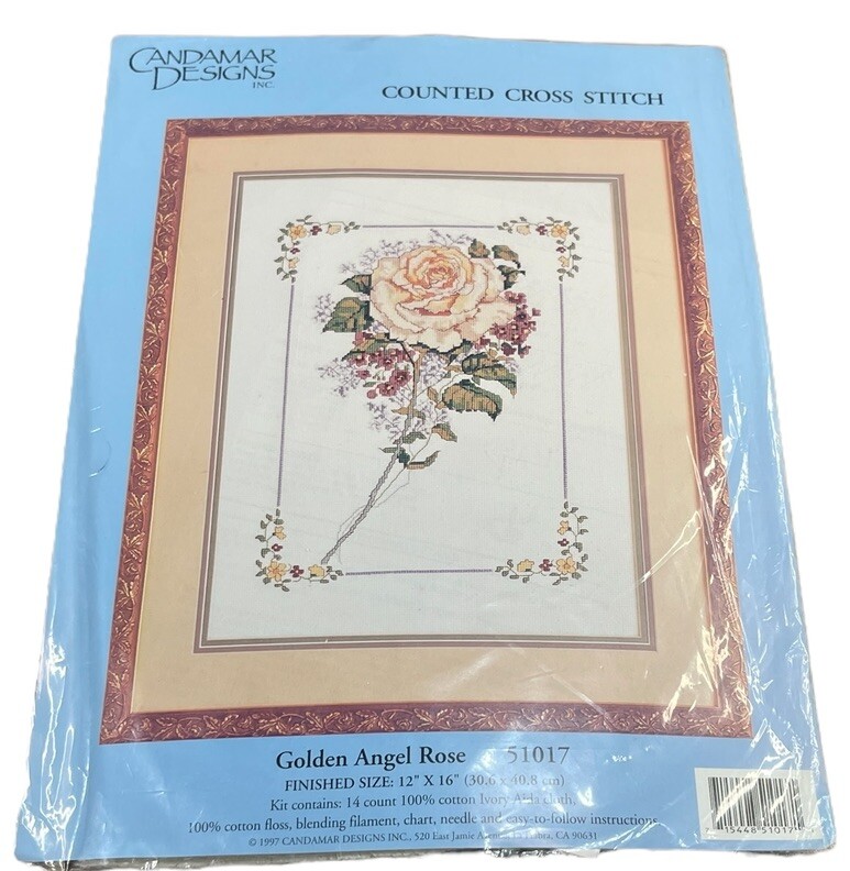 1997 retired Golden Angel Rose Candamar Designs Cross Stitch kit 51017 New