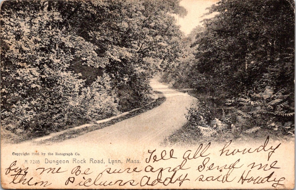 Vintage Postcard Curve in Dungeon Rock Road Lynn Massachusetts 1909        22644
