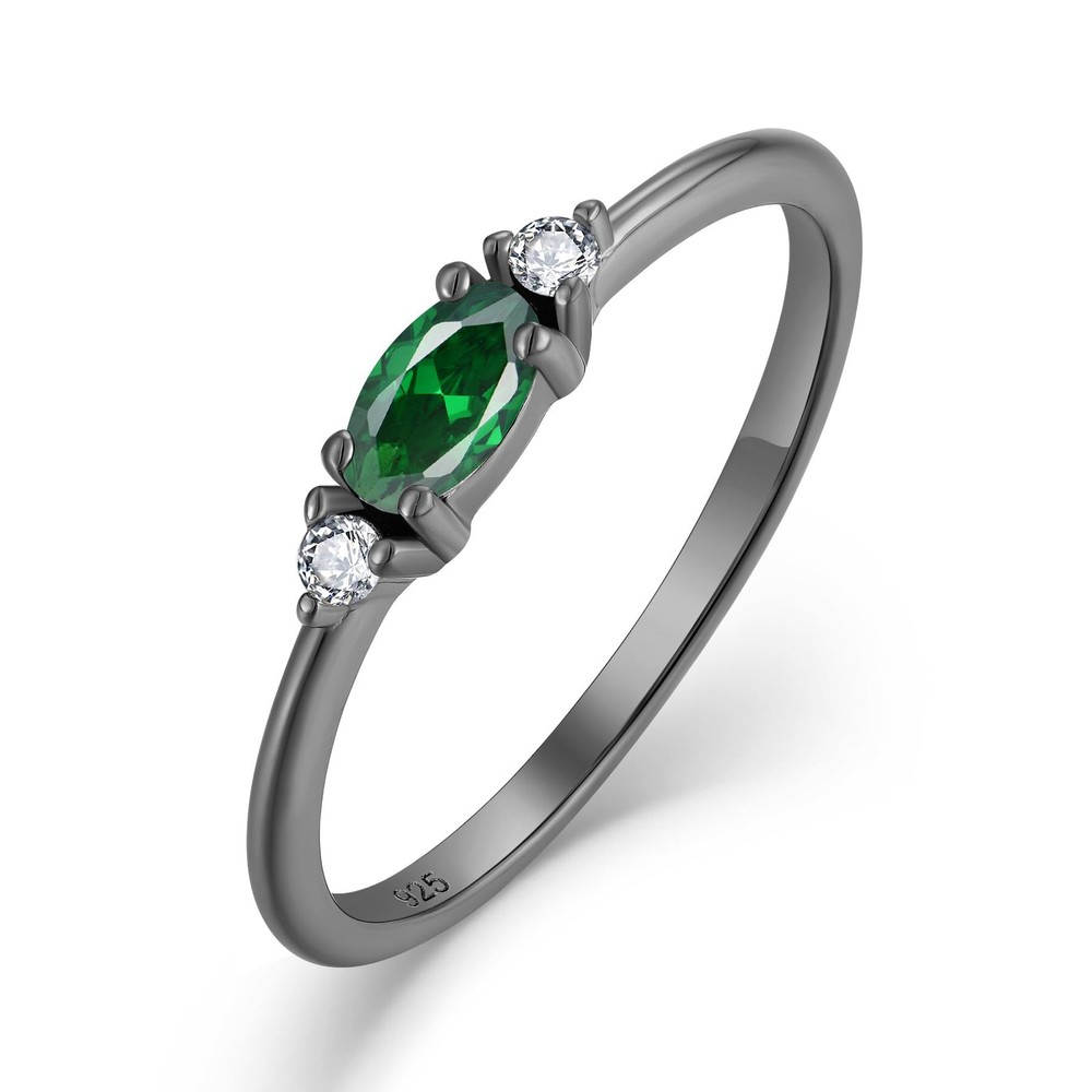 925 Sterling Silver Stacking Ring for Women Black Gold Plated May Birthstone ...