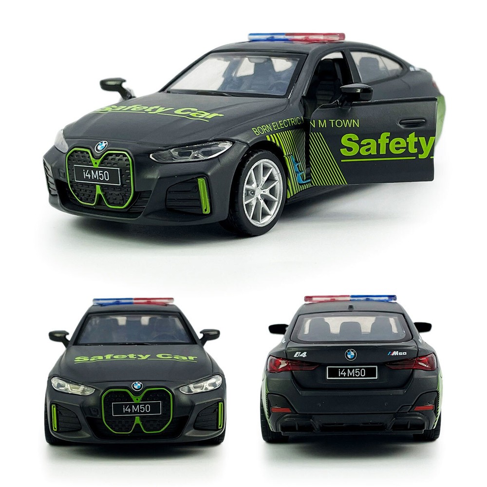 BMW i4 M50 Safety Car 1/34 Diecast Model with Light and Sound for Kids