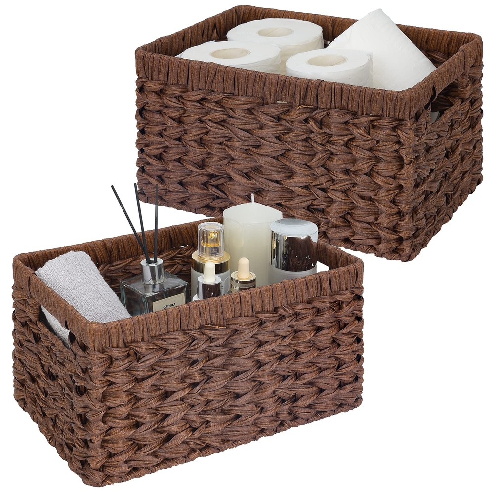 Rectangle Wicker Storage Baskets for Shelves, Organizing, Waterproof Woven St...