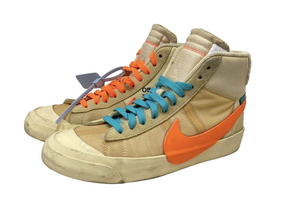 Nike Off-White Blazer Mid Sneakers Aa3832-700 US 9 Beige Orange Men's Shoes