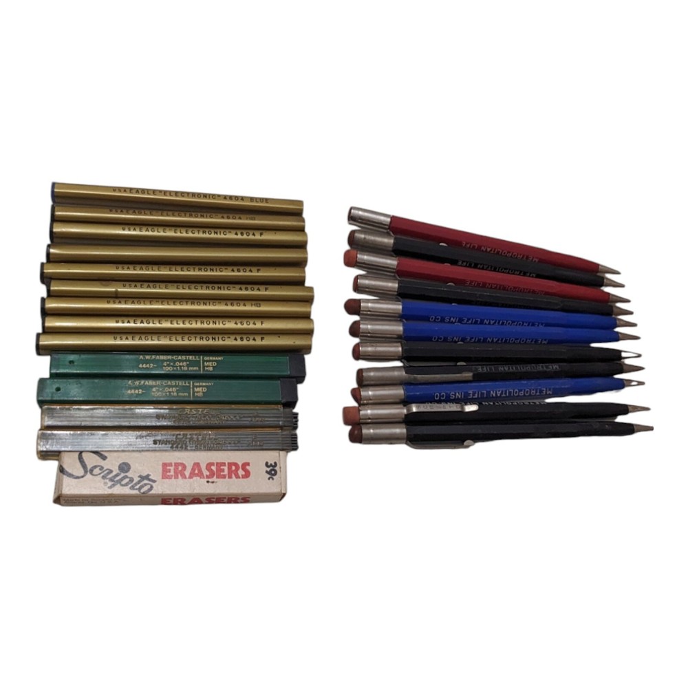 Vintage Lot Mechanical Pencils Lead Erasers Scripto Eagle Electronic Castell