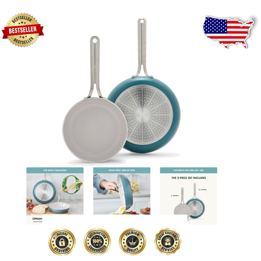 Oprah’s Favorite 2-Piece Frypan Set: Deep Teal Nonstick Skillets, 8