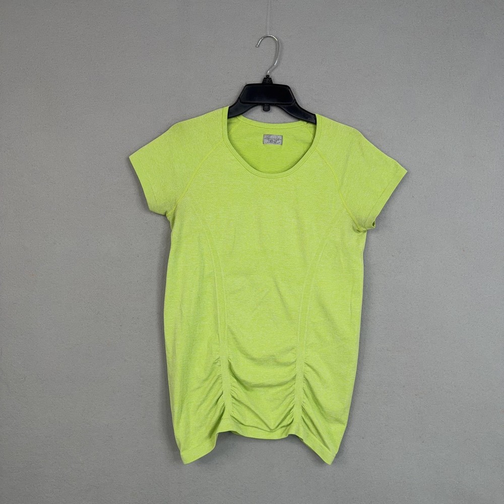 Athleta Shirt Womens XL Green Ruched Hem Seamless Short Sleeve Athletic Top