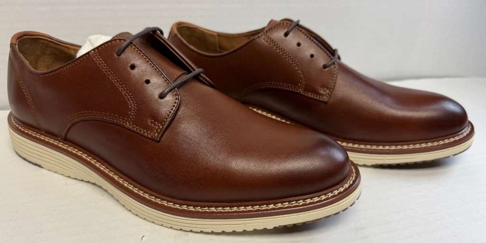 Johnston & Murphy Upton Plain Toe Lace Up Dress Shoe, Tan Full Grain, 10.5 M