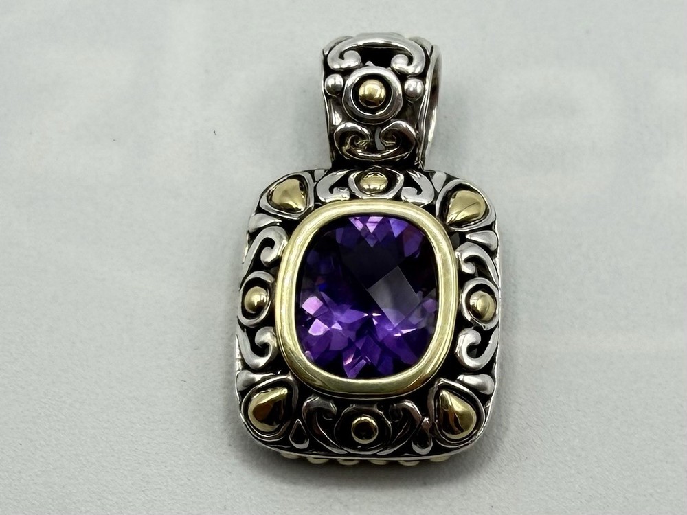 Vintage John Hardy Amethyst Enhancer Pendant 925 Sterling Silver & 18K Gold