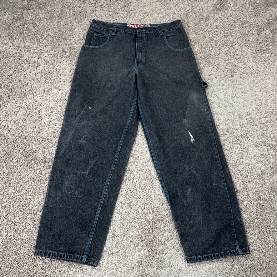 Loco Jeans Mens 38x32 Black Street Gear Destroyed Denim Baggy Skater Urban Y2K