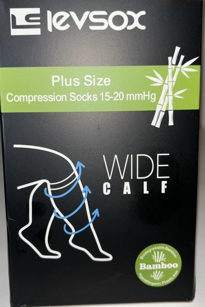 LEVSOX Pure Natural Bamboo  Compression Socks New 15-20 mmHg WIDE CALF 3 Pairs