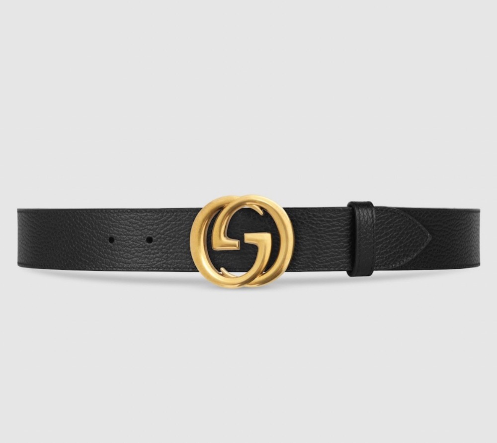 BNWT Gucci Black Pebbled Leather Gold Double G Buckle Belt Size 75/30 $600