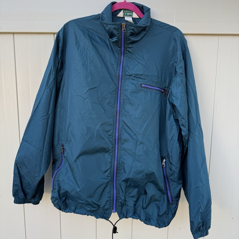 Vintage LL Bean Windbreaker Jacket Pullover Teal Purple Full Zip Men's Sz Large