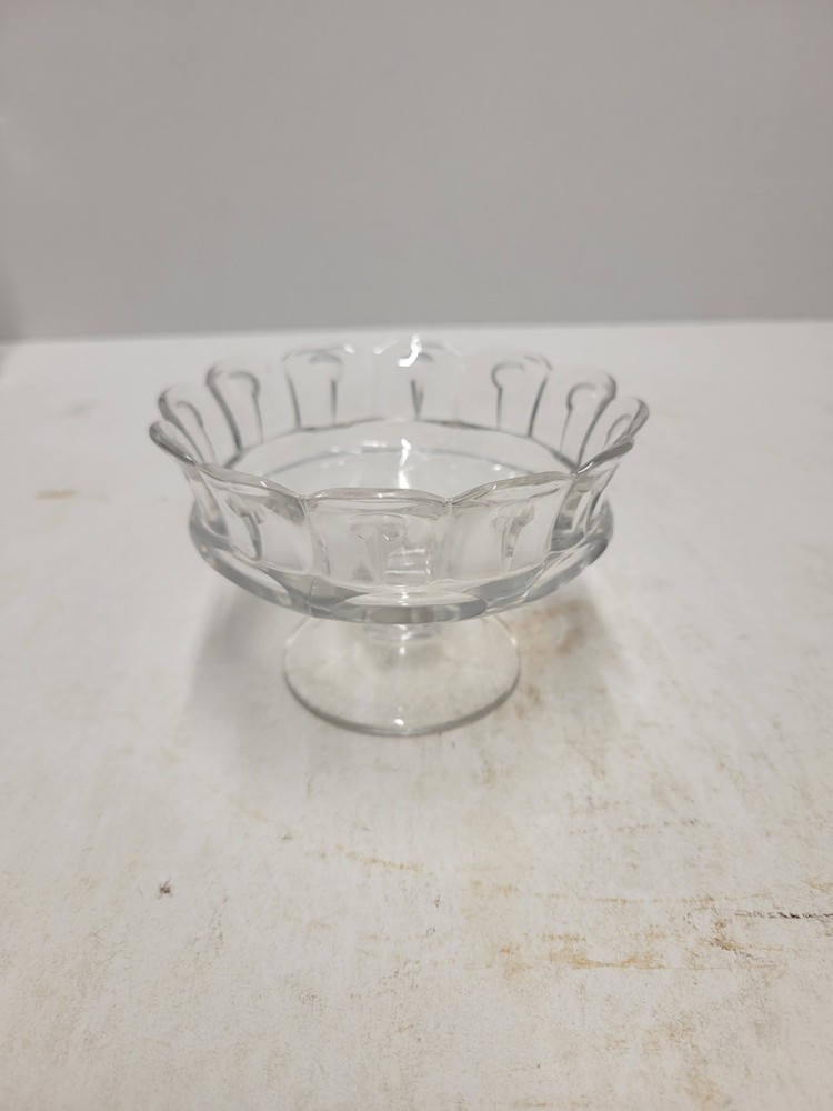 Vintage Clear Glass Compote Candy Dish with Scratches Footed Open Design